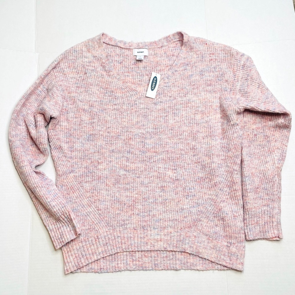 OLD Navy Pink Multicolor Heathered Knit V-Neck Pullover Sweater Size Small NWT